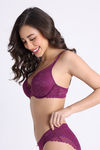 Zivame La Flamme Padded Plunge Wired Medium Coverage Lace Bra - Dark Purple — thumbnail 2